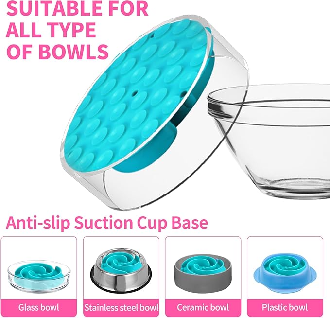 Slow Feeder Dog Bowls Insert, Bestalk Soft Silicone Slow Eating Feeder Insert with Suction Cups for Small, Medium and Large Dogs, Fit into Basic and Elevated Dog Bowls, Teal