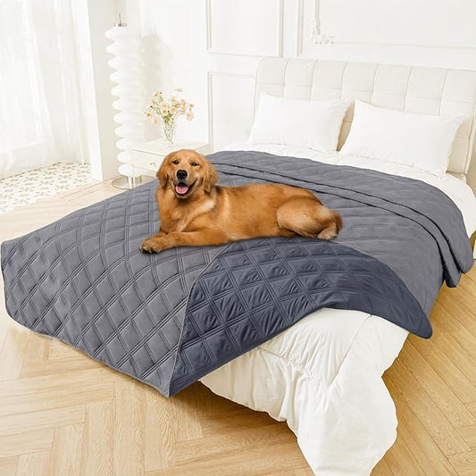 Smiry Waterproof Dog Bed Cover Blanket 82x120, Soft Reversible Pet Blanket, Washable Leakproof Cats Dogs Couch Cover for Sofa, Couch, Furniture, Lattice, Grey/Dark Grey