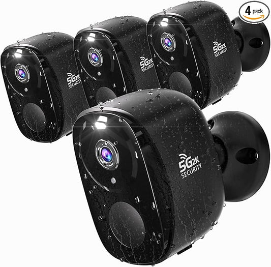 5G Security Cameras Wireless Outdoor 4pack, 2K Battery Powered Camera for Home Security with IP65, SD/Free Cloud Storage, No Monthly Fee, AI Motion Detection, Color Night Vision, 2-Way Audio,Alexa