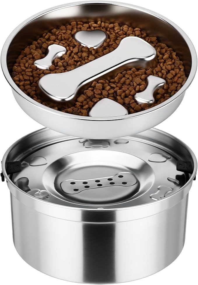 Vesici Slow Feeder Bowls Set 3.2L No Spill Water Bowl and 2 Cups Stainless Steel Dog Slow Feeder Food Bowl Puppy or Cat Food Holder Dishwasher Pet Supplies