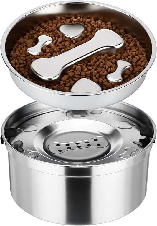 Vesici Slow Feeder Bowls Set 3.2L No Spill Water Bowl and 2 Cups Stainless Steel Dog Slow Feeder Food Bowl Puppy or Cat Food Holder Dishwasher Pet Supplies