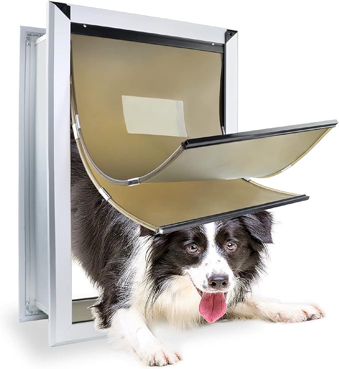 Extra Large Dog Door for Walls Heavy Duty Aluminum Doggy Door with Telescoping Tunnel Energy Efficient Double Flaps Pet Door for Large and Extra Large Doggies Up to 220 lbs, Weatherproof