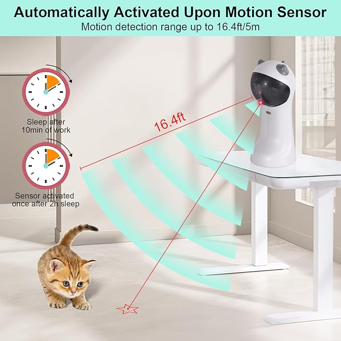 TBTeek Cat Toy Automatic Motion-Activated, Rechargeable, 5 Fun Patterns, Random Rotating Trajectory, 4 Speed Modes, Adjustable Light Angles for Indoor Cat Kitten Dog