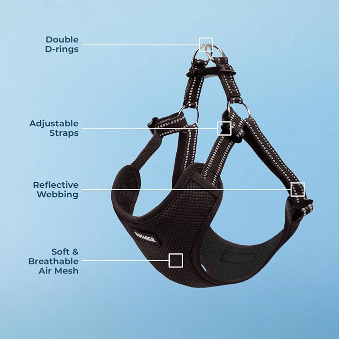 Best Pet Supplies Voyager Mesh Dog Breathable Harness Reflective Stitching, All Weather Adjustable for Walking Training, or Running - Heavy Duty & Durable, Harness (Black), S