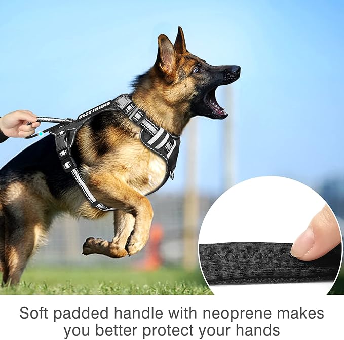WINSEE Service Dog Vest No Pull Dog Harness with 7 Dog Patches, Reflective Pet Harness with Durable Soft Padded Handle for Training Small, Medium, Large, and Extra-Large Dogs (Medium, Black)