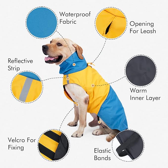 Windproof Dog Winter Jackets - Outdoor Coats for Cold Weather, Waterproof Raincoats with Leash Hole, Black, Blue S