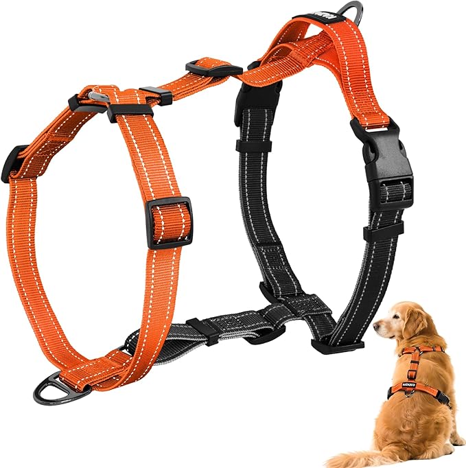 No-Pull Harness,Y-Shaped Design,Buckle-Neck Balance Harness with Reflective Stitching, Ideal for Dog Training and Night Walking, Padded Handle, Durable High-Tensile Nylon-Orange-S