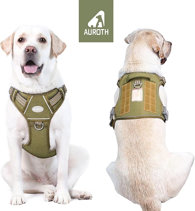 AUROTH Tactical Dog Harness for Large Dogs No Pull Adjustable Pet Harness Reflective K9 Working Training Easy Control Pet Vest Military Service Dog Harnesses