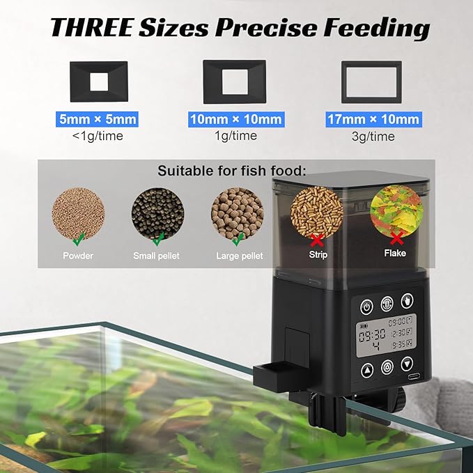 Smart Automatic Fish Feeder for Aquarium - [2025 Upgraded] 320ml Large Capacity & USB Rechargeable Fish Feeder Automatic Dispenser with LCD Display, Programmable Timer for Frequency & Portion Control