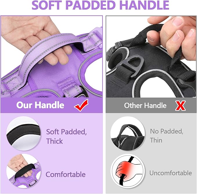PoyPet No Pull Dog Harness, No Choke Reflective Dog Vest, Adjustable Pet Harnesses with Easy Control Padded Handle for Small Medium Large Dogs(Light Purple Matching Trim,L)