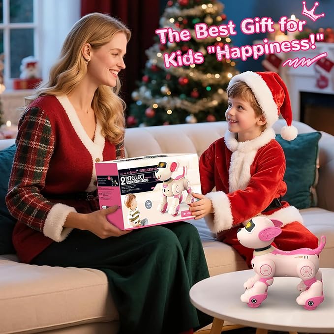 anysun Remote Control Robot Dog Toy for Kids, Programmable Smart Puppy Intelligent Learning Dancing Walking RC Robot Toys for Girls and Boys (Pink)