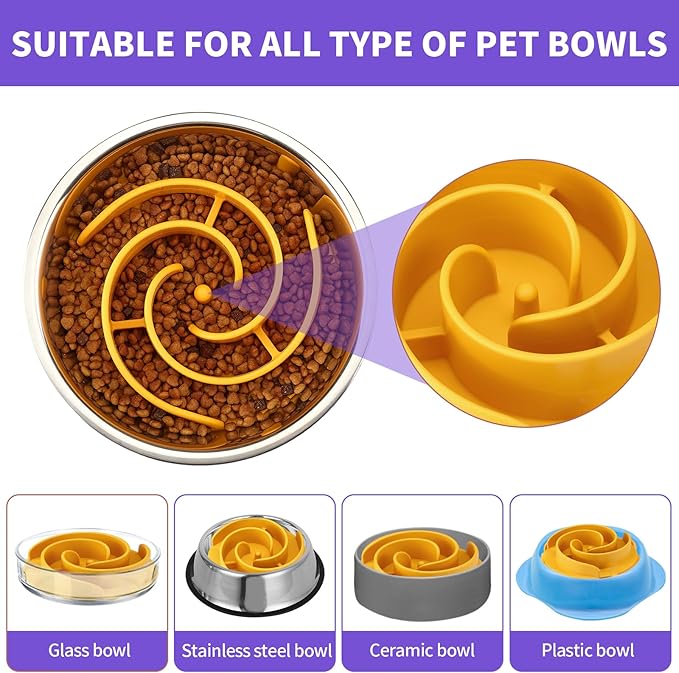 Slow Feeder Dog Bowls Insert, Animire Soft Silicone Slow Eating Dog Food Bowl for Small, Medium and Large Dogs, Compatible with Regular and Elevated Bowls