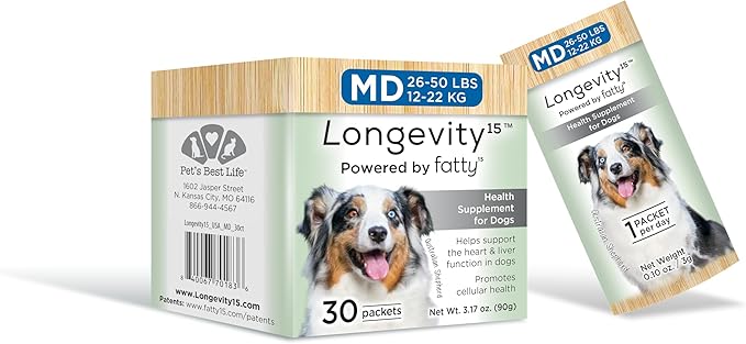 Yummy Combs Longevity15 – C15:0 – Fatty Acid Health Supplement for Dogs – Healthy Pet Supplies – for Medium Dogs, 1 Pack