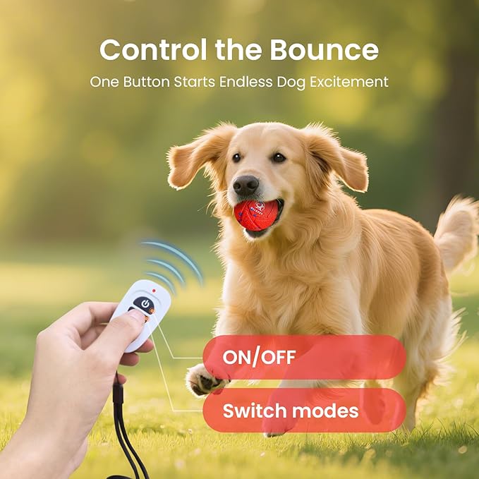 Smart Interactive Dog Toy Ball - Auto Bouncing & Rolling, Chew-Resistant E-TPU Material, 3 Interactive Modes, IPX7 Waterproof, Smart Chase Pet Toy Ball for Medium and Large Dogs (Red)