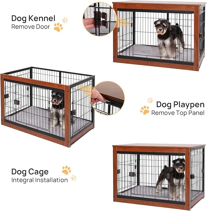 37.8 x 23.6 x 27.1 Inches Dog Crate Furniture Style for Medium Pets, Wooden Dog cage, Heavy Duty, Indoor Dog kennels with Three-Way Doors