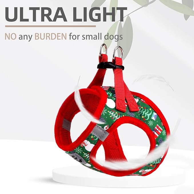 PUPTECK Adjustable Dog Harness Collar and Leash Set Step in No Pull Pet Harness for Small Medium Dogs Puppy and Cats Outdoor Walking Running, Christmas, XXS