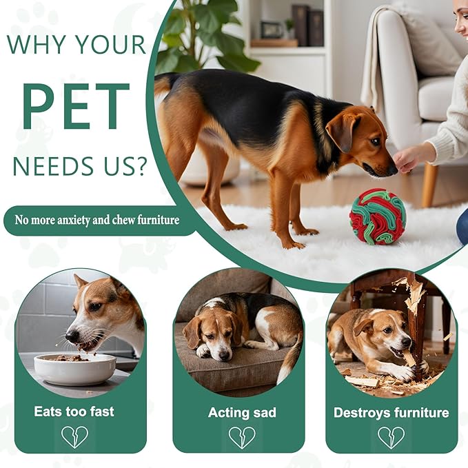 Snuffle Ball for Dogs - Interactive Dog Toys to Keep Them Busy, Dog Puzzle Toy with Soft Fabric for Small, Medium, Large Dogs Daily Companionship, Training Reward Gift