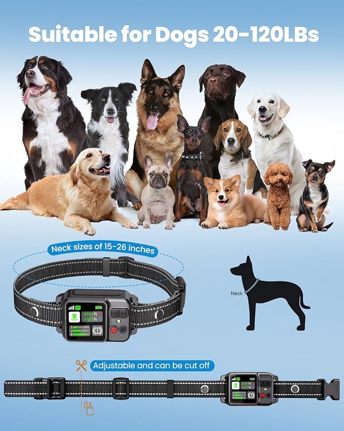 GPS Wireless Dog Fence, Electric Fence Collar for Dogs, Circular Containment System, Radius Range 49-6561 ft, Adjustable Training Measures, Rechargeable, Waterproof | for Outdoor Use Only