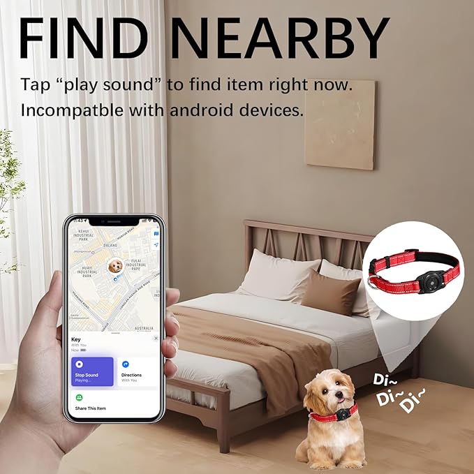 Tracking Collar for Dogs Waterproof Adjustable Air Tag Dog Collar Holder, Comfortable Dog Collars for Small Medium Large Dogs (Red, L)