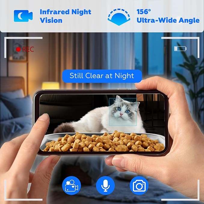 TYM Automatic Cat Feeder with 2 Camera for 2 Cats,7L Dog Automatic Feeder with Night Vision 2K 4MP 5G WiFi Dual Cat Feeder with Smart App Two-Way Audio Privacy Masking-Stainless Steel