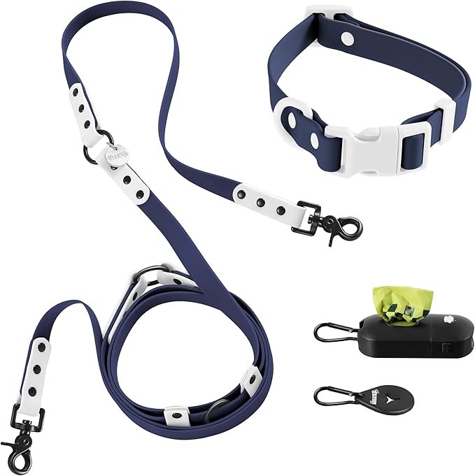 WLK1005J-5SET Luna Medium 8FT Adjustable 6-in-1 Waterproof Hands-Free Leash and Collar with LED Flashlight, Bag Dispenser, and Poop Bag Holder, Highball