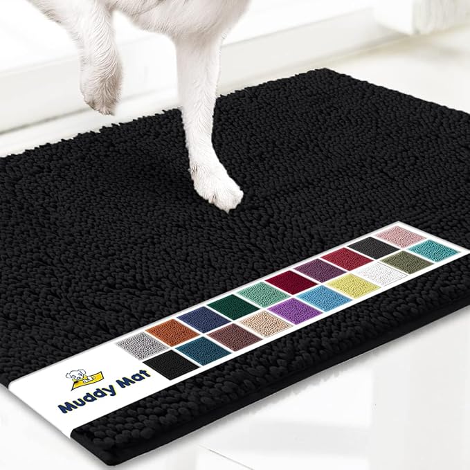 Muddy Mat® | Super Absorbent Door Mat Indoor, Microfiber Quick Dry Chenille Entryway Rug, Non-Slip Front Door Mat, Indoor Mats for Entryway, Machine Washable Pet Rug, Black Large 35"X24"