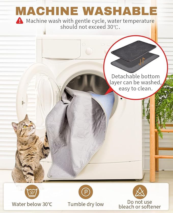 Fostanfly Cat Litter Mat, 45"x 27" Kitty Litter Trapping Mat, Extra Large XL Honeycomb Scatter Control, Urine & Waterproof, Machine Washable, Black