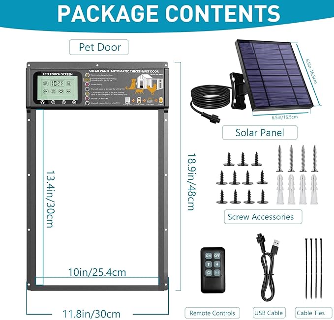 Automatic Pet Door, Dog Door Radar, Timer & Light Sensor Modes, Solar & USB Rechargeable Doggy Door, Durable Aluminum, Weatherproof, 10"×13", 24/7 Operation for Small Pets Up to 45 lb (Black)