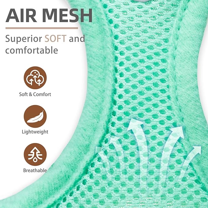 PUPTECK Adjustable Dog Harness Collar and Leash Set Step in No Pull Pet Harness for Small Medium Dogs Puppy and Cats Outdoor Walking Running, Soft Mesh Padded Reflective Vest Harnesses, Solid Green M