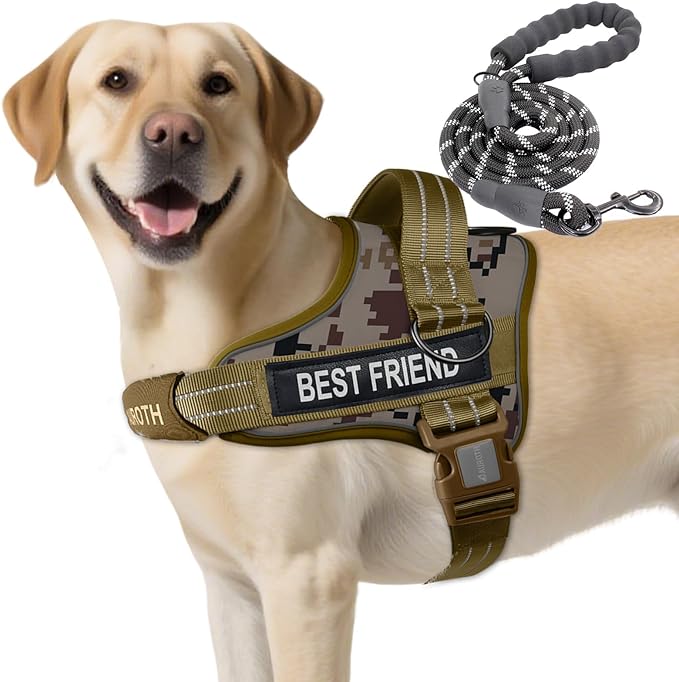 AUROTH Dog Harness and Leash Set, Soft Padded Dog Vest with 5.25FT Dog Leash, No Choke, Easy On Pet Vest, Adjustable Reflective No Pull Dog Harness for Large Dogs, Easy Walking and Training