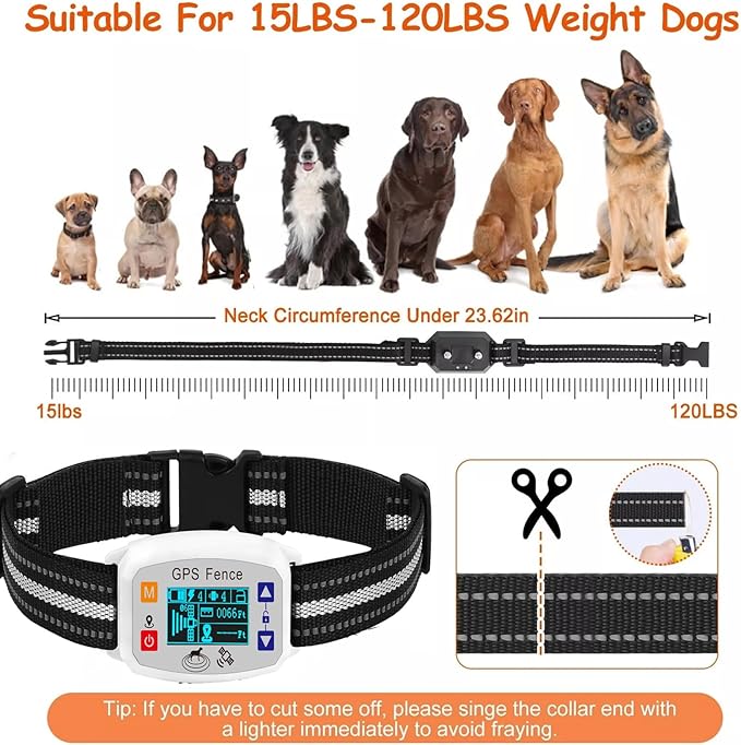 Wireless Dog Fence, GPS Electric Dog Fence, Waterproof & Rechargeable Training Collar with 3 3 Training Modes, Control Range 65-3290 FT, Pet Dog Fence System Boundary Container for All Dogs,A
