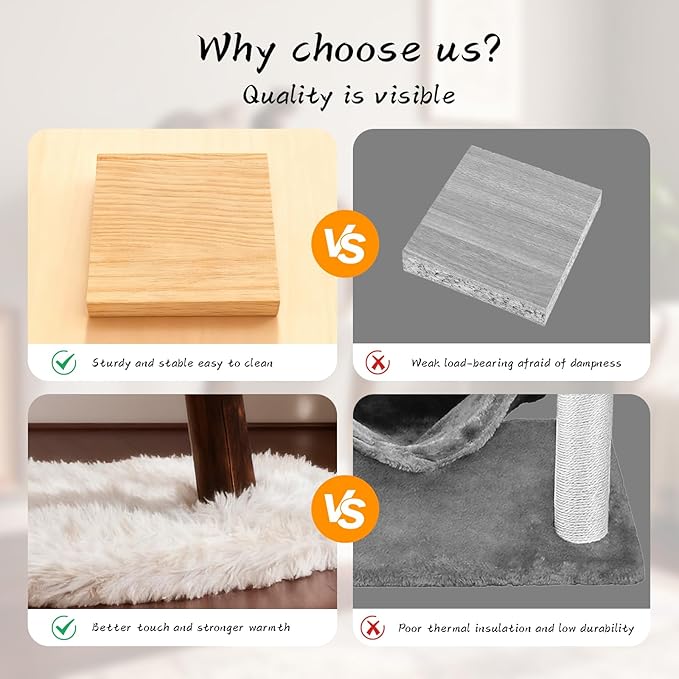 Modern Cat Tree Tower for Indoor Cats, Natural Solid Wooden Branch with Sisal Scratching Post, Log Hardwood for Char-Grilling, Style Cat Furniture with Perches Platform & Toy Ball