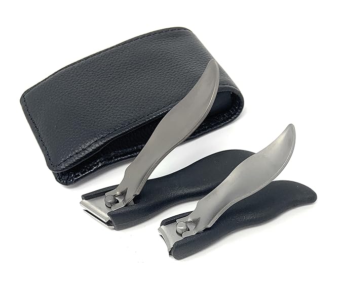 Professional 2 Pieces Luxuries Stainless Steel German Manicure Pedicure Clipper Set Grooming kit In Black Full Grain Leather Case Made in Solingen Germany