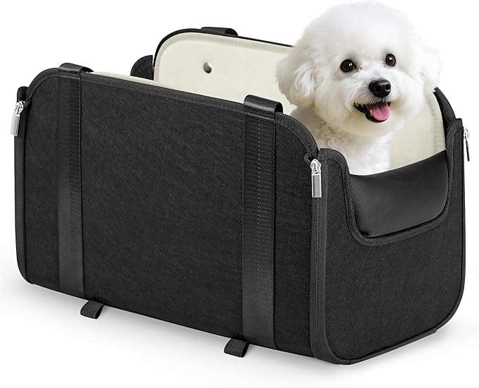 YUDODO Large Dog Car Seat for Center Console (Width＞9in) Fits 0-18lbs, Anti-Slip Puppy Cat Travel Portable Booster Seat, Portable Pet Car Bed Carseat Dual Front & Rear Pillow Black