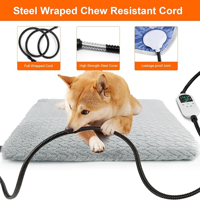 ENJOY PET Heated Cat Bed Indoor, 12 Level Timer and Temperature Cat Heating Pad, Electric Pet Heating Pad for Puppy Cats Dogs with Chew Resistant Steel Cord Heated Pet Bed