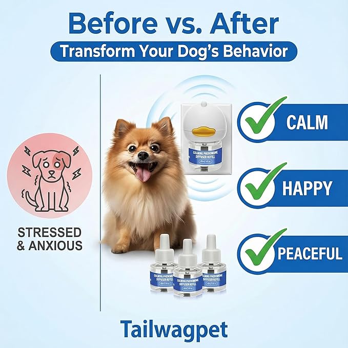 Dog Calming Pheromones Diffuser Kit - 180 Day Supply (8 Pack: 2 Plug-ins + 6×48mL Refills) - Anxiety, Barking, Aggression & Stress Relief for Dogs