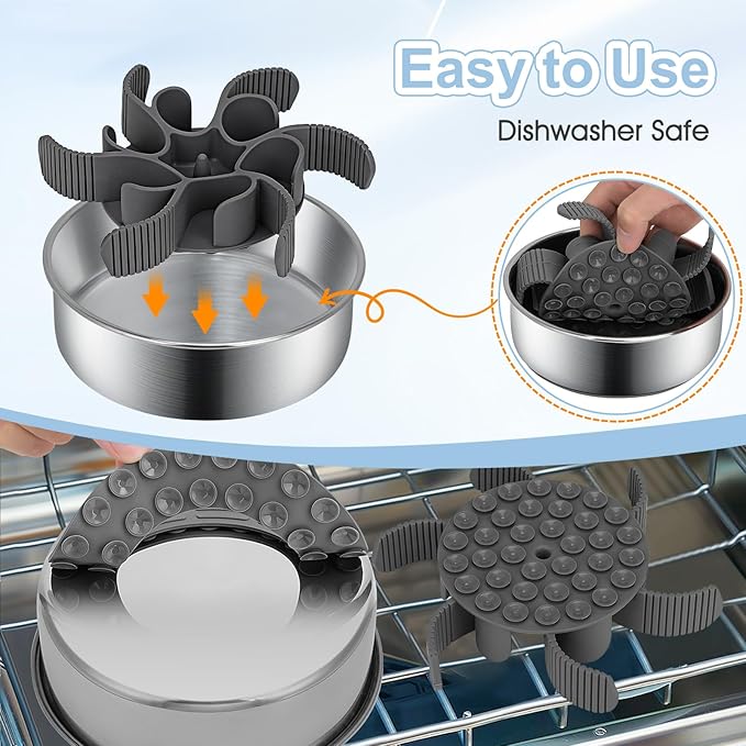 2-in-1 Slow Feeder Dog Bowls, Stainless Steel Pet Bowls with Silicone Feeder Insert, Removable Non-Slip Rubber Base for Dogs to Slow Down Eating (Small Breed)