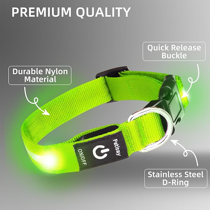 Super Bright LED Dog Collar - Fully Waterproof & Adjustable Glow Collar - USB-C Rechargeable for Night Walking, Safety - Flashing Lighted Collar for Dogs(Green,Small)