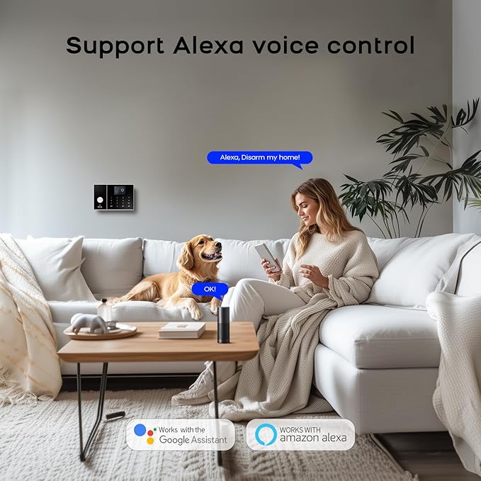 PGST Home Security Alarm System,Wireless DIY Door Sensor Alarm,PIR Motion Detector,Remote,SOS Button,Touch Screen,4G GSM/Tuya App Alert Push,Work with Google,8 Pieces Kit for Villa,Apartment