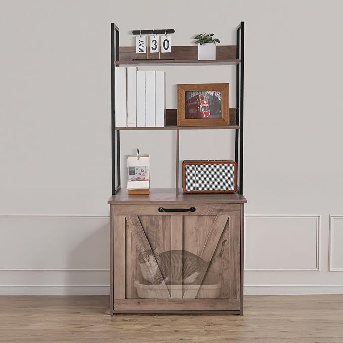 VEVOR Cat Litter Box Enclosure Furniture, 23.6 in Hidden Litter Box Cabinet with Storage Shelves, Modern Style, Waterproof Washroom Side Table Cat House, Fit Most of Litterbox, for Living Room