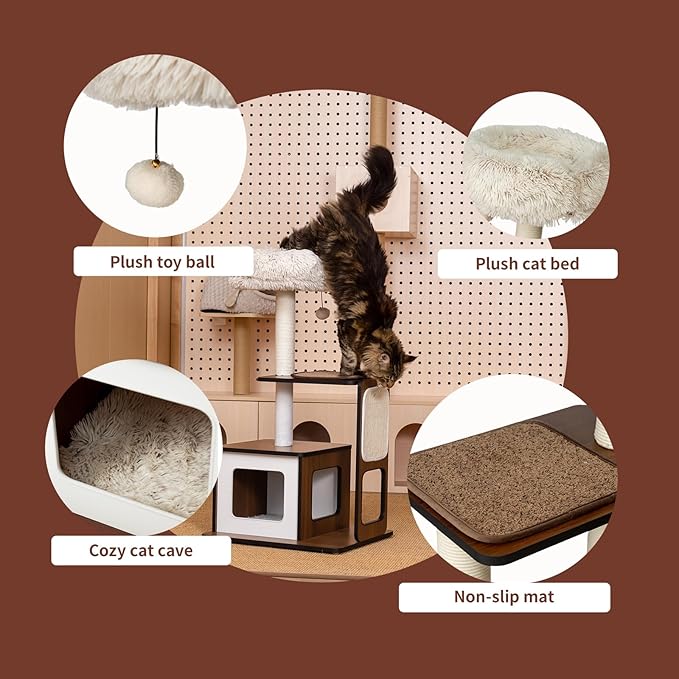 Cat Tree Tower for Small Cats, 41 Inch Wooden Multi-Level Cat Condo with Sisal Scratching Posts - Stable Activity Center, Plush Perch & Hanging Ball Toy