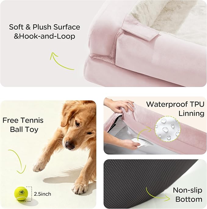 Orthopedic Dog Beds for Large Medium Dogs, Big Waterproof Memory Foam Pet Couch Bed with Removable Washable Cover, Tennis Ball Toy, 36x27