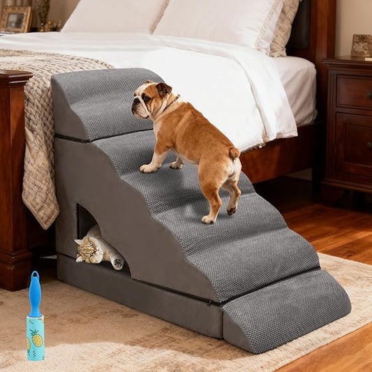 7-Step Dog Stairs for High Beds, 34" H Pet Ramp Stairs for 30-36 Inch Couch Bed, Non-Slip Indoor Pet Stairs for Small Old Large Dogs and Cats
