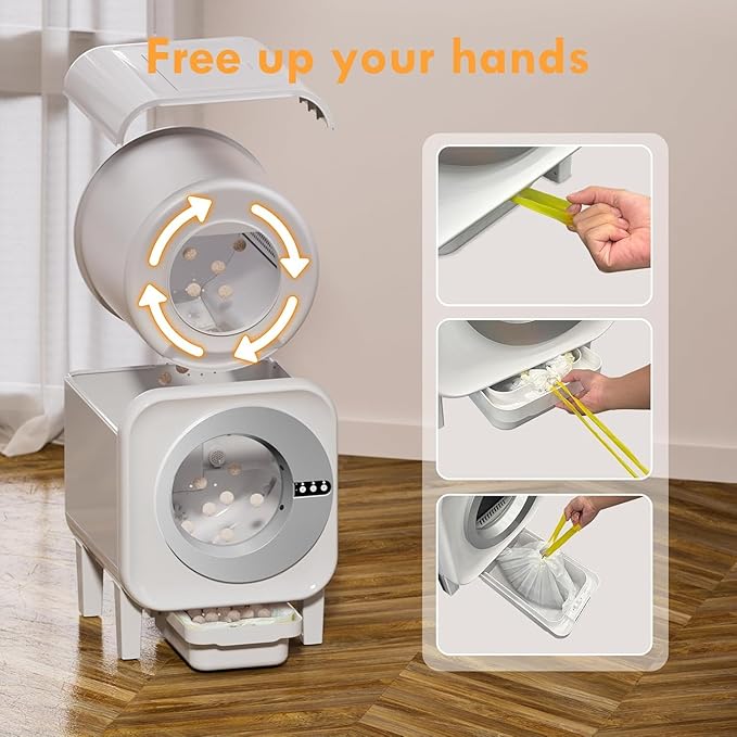 Automatic Cat Litter Box, Self Cleaning Litter Box with App Control, 75l Large Cat Litter Boxs for Multi-Cat Homes, Infrared & Weight Sensors, Odor Eliminator, Easy Cleaning, 20 Trash Bags, Silver