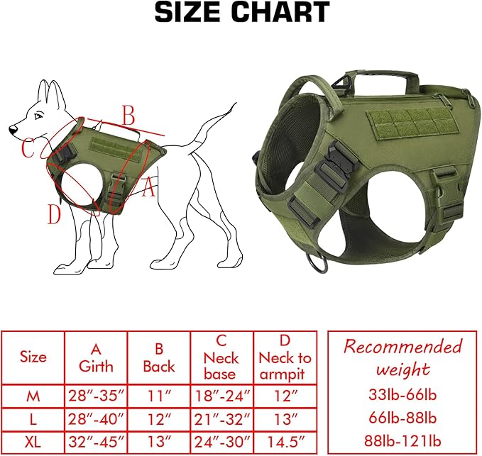 Tactical Dog Backpack Harness for Large Breed Original Design Metal Buckle Vest with Side Bags Pouches for Service Working Training (Green(Vest only), L)