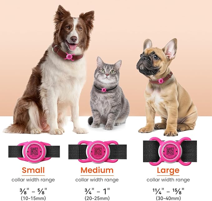 Waterproof AirTag Dog Collar Holder for Apple Tracker QR Code Case Rose Red