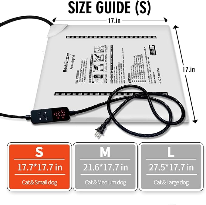 Rest-Eazzzy Cat Heating Pad & Bed - Heated Cat Bed with Removable Cover & 5-Level Timer & Temperature Control (Pure-Grey)