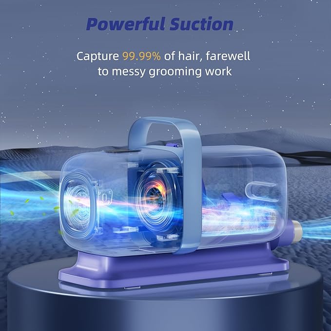 Dog Grooming Kit with Vacuum, 15000Pa Pet Hair Clipper and Shedding Brush, 50dB Low Noise, 2L Capacity, White