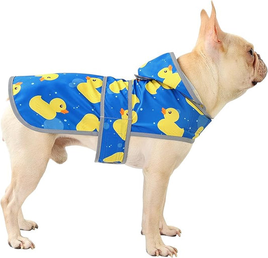 Dog Raincoats for Medium Dogs Waterproof Hooded Rain Jacket with Reflective Strips Leash Hole & Poncho Adjustable Fit (ShinyDuck,M)