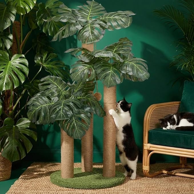 31.5Inch Cat Scratching Post,Cat Scratcher Tree with 3 Scratching Poles & 2 Interactive Dangling Balls,Cats Scratching Posts for Indoor Kitten & Adult Cats